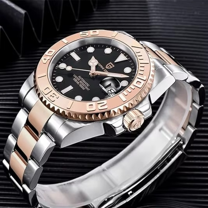 Мужские часы Pagani Design PD-1651 Gold-Black с сапфировым стеклом и механизмом SEIKO NH35