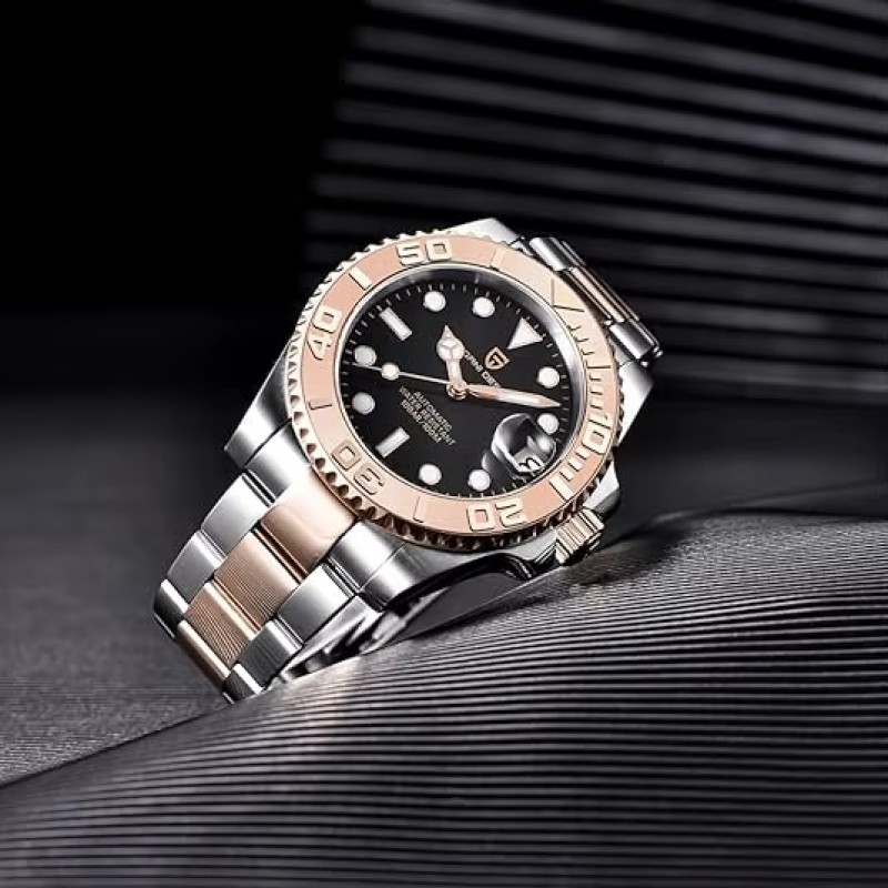 Мужские часы Pagani Design PD-1651 Gold-Black с сапфировым стеклом и механизмом SEIKO NH35