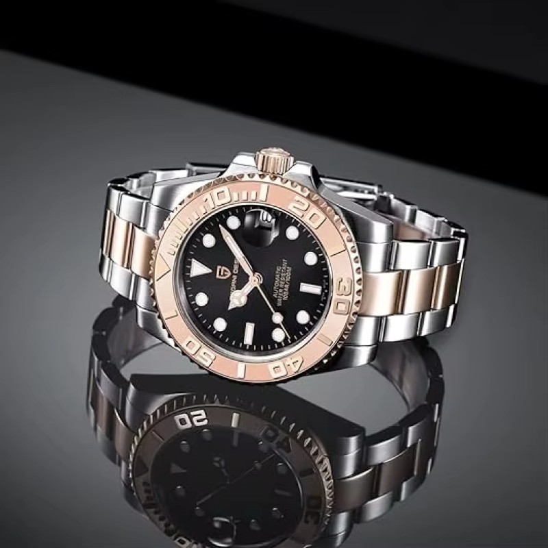 Мужские часы Pagani Design PD-1651 Gold-Black с сапфировым стеклом и механизмом SEIKO NH35