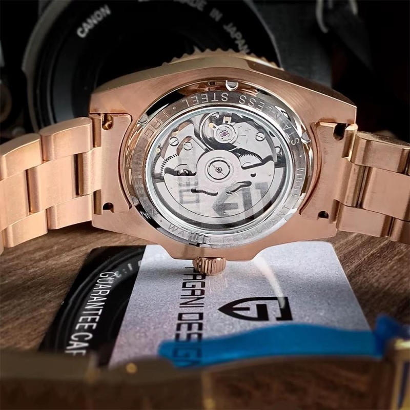 Мужские часы Pagani Design PD-1651 Gold-Black с сапфировым стеклом и механизмом SEIKO NH35