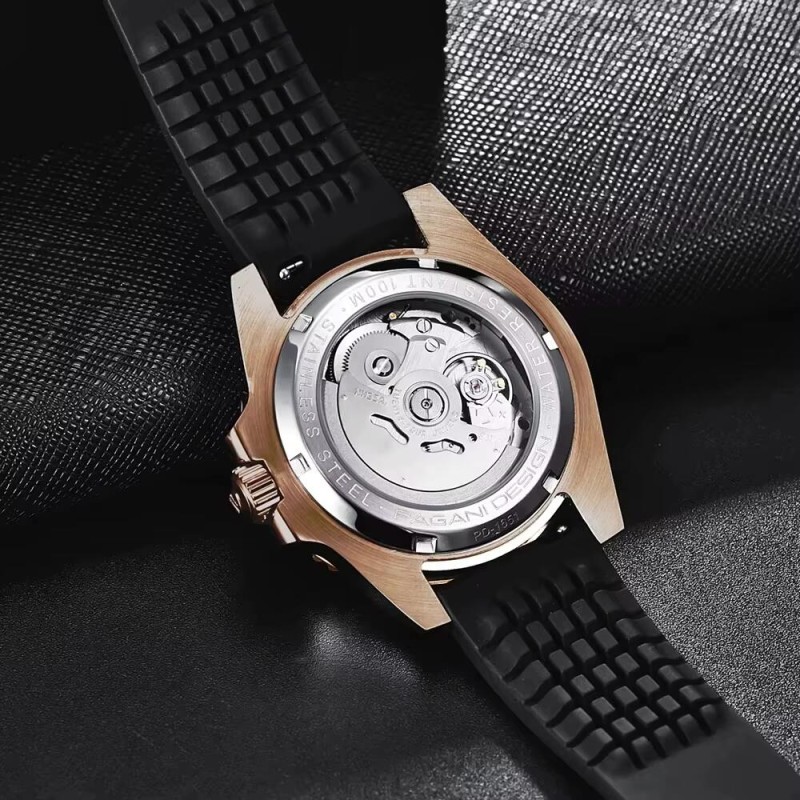Мужские часы Pagani Design PD-1651 Gold-Black Silicone с сапфировым стеклом и механизмом SEIKO NH35