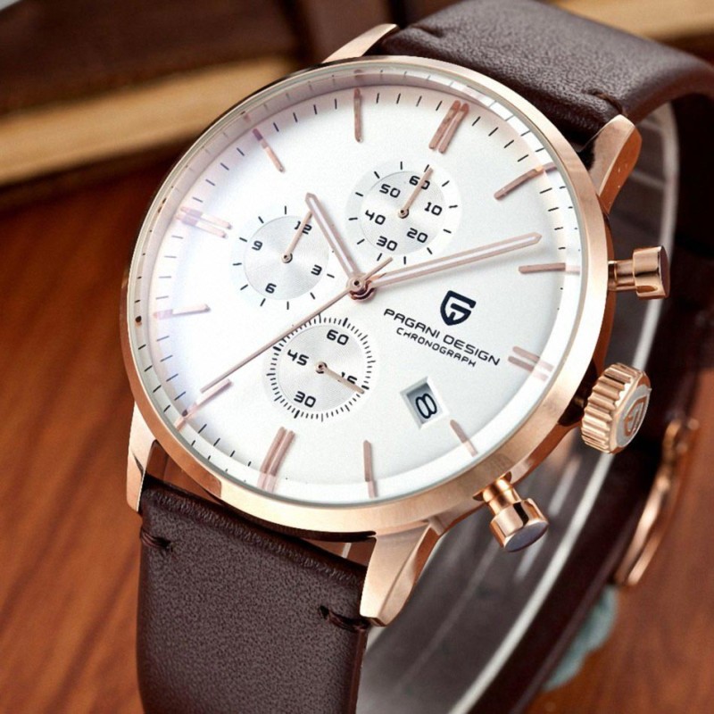 Мужские часы Pagani Design PD-2720 Gold-White-Brown с хронографом SEIKO VK67
