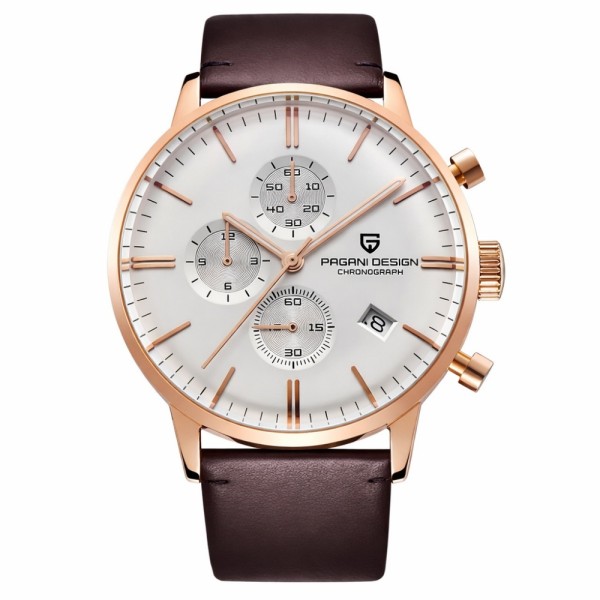 Мужские часы Pagani Design PD-2720 Gold-White-Brown с хронографом SEIKO VK67