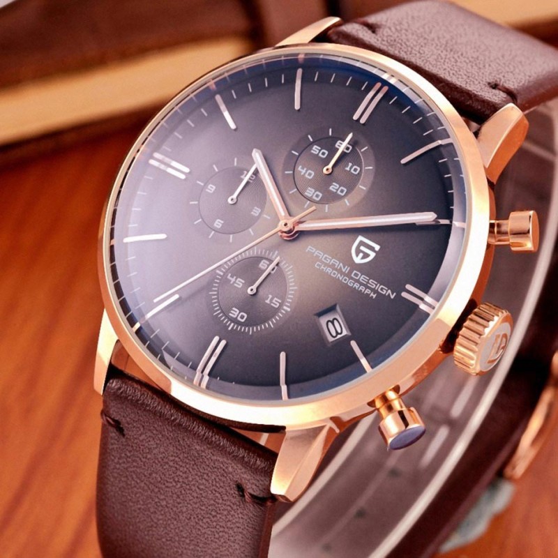Мужские часы Pagani Design PD-2720 Gold-Black-Brown с хронографом и механизмом SEIKO VK67
