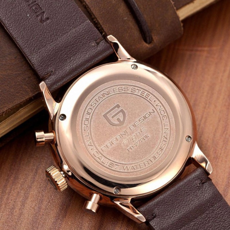 Мужские часы Pagani Design PD-2720 Gold-Black-Brown с хронографом и механизмом SEIKO VK67