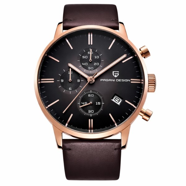 Мужские часы Pagani Design PD-2720 Gold-Black-Brown с хронографом и механизмом SEIKO VK67