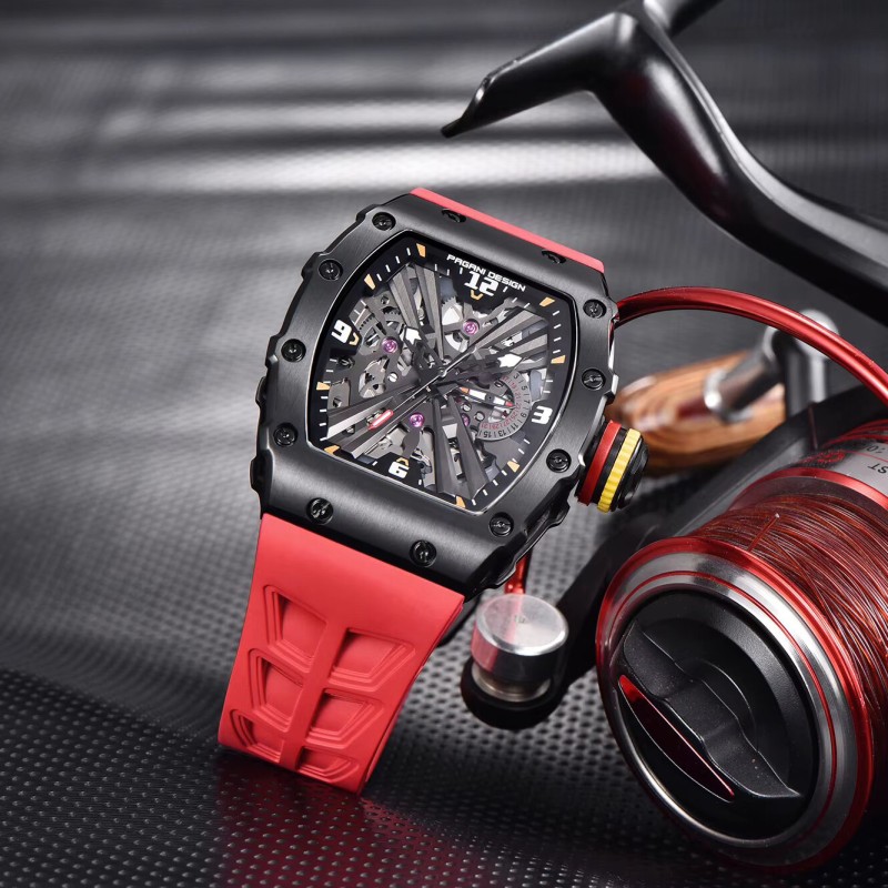 Мужские часы Pagani Design PD-1738 Black-Red с сапфировым стеклом и механизмом SEIKO VH65