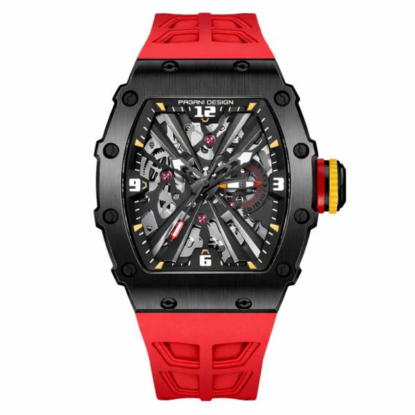 Мужские часы Pagani Design PD-1738 Black-Red с сапфировым стеклом и механизмом SEIKO VH65