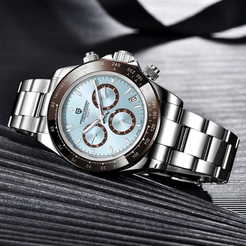 Мужские часы Pagani Design PD-1644 Silver-Blue с сапфировым стеклом и механизмом SEIKO VK63