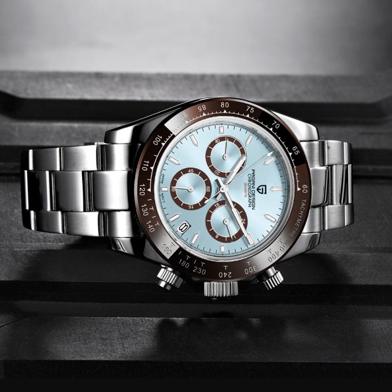 Мужские часы Pagani Design PD-1644 Silver-Blue с сапфировым стеклом и механизмом SEIKO VK63
