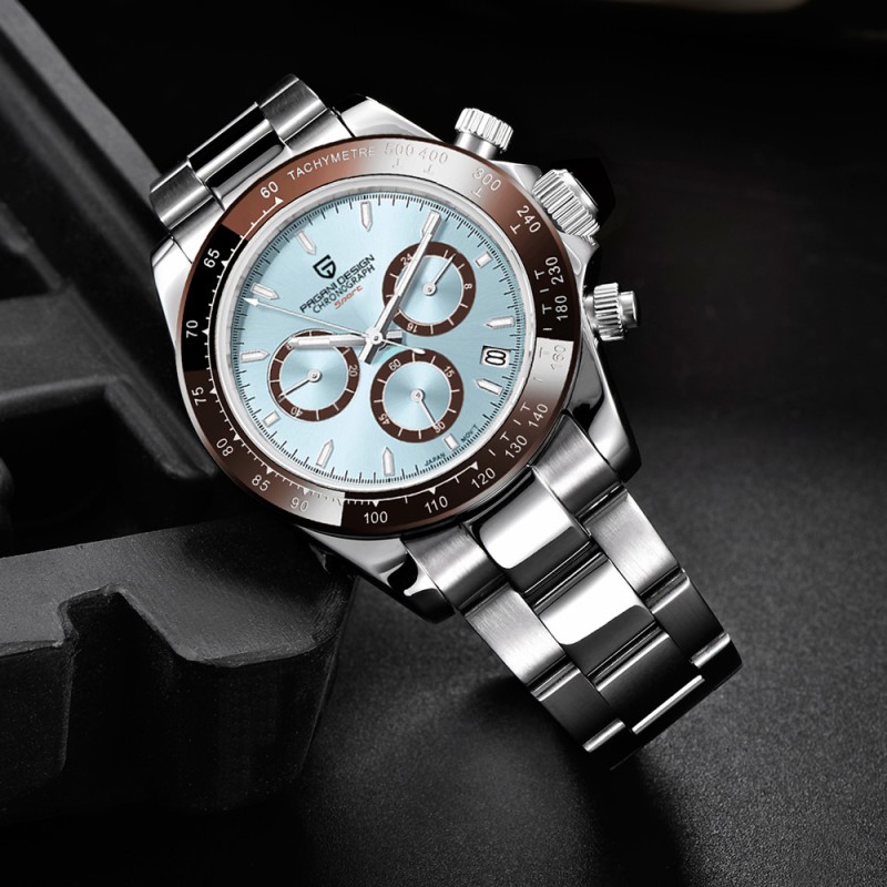 Мужские часы Pagani Design PD-1644 Silver-Blue с сапфировым стеклом и механизмом SEIKO VK63