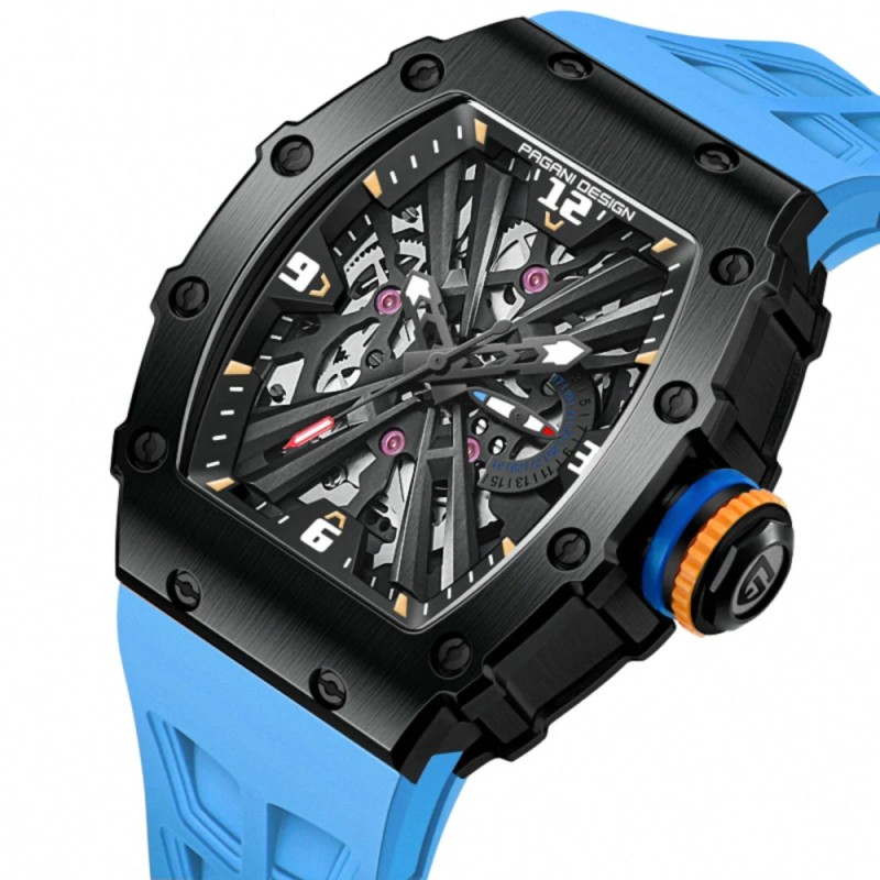 Мужские часы Pagani Design PD-1738 Black-Blue с сапфировым стеклом и механизмом Seiko VH65