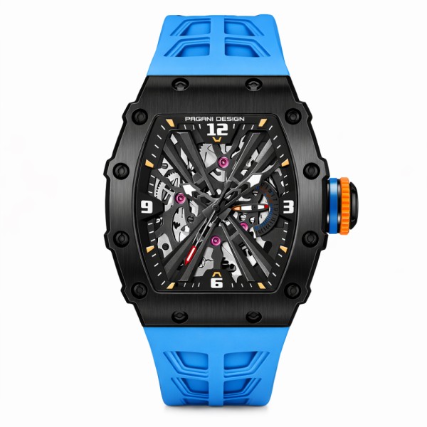 Мужские часы Pagani Design PD-1738 Black-Blue с сапфировым стеклом и механизмом Seiko VH65