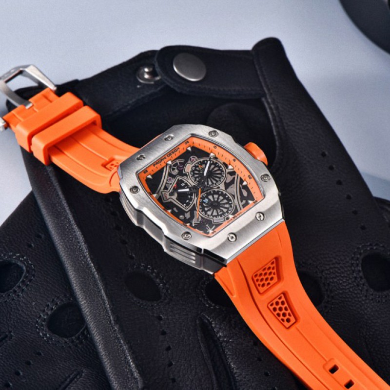 Мужские спортивные часы Pagani Design PD-YS012 Silver-Orange с сапфировым стеклом и механизмом Seiko