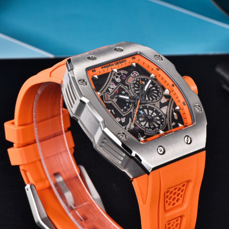 Мужские спортивные часы Pagani Design PD-YS012 Silver-Orange с сапфировым стеклом и механизмом Seiko