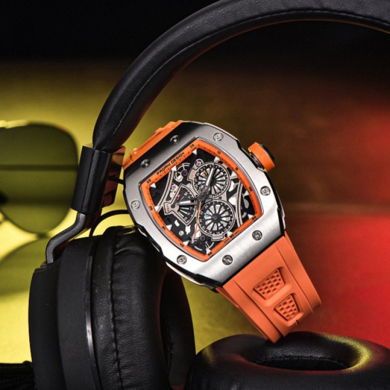 Мужские спортивные часы Pagani Design PD-YS012 Silver-Orange с сапфировым стеклом и механизмом Seiko