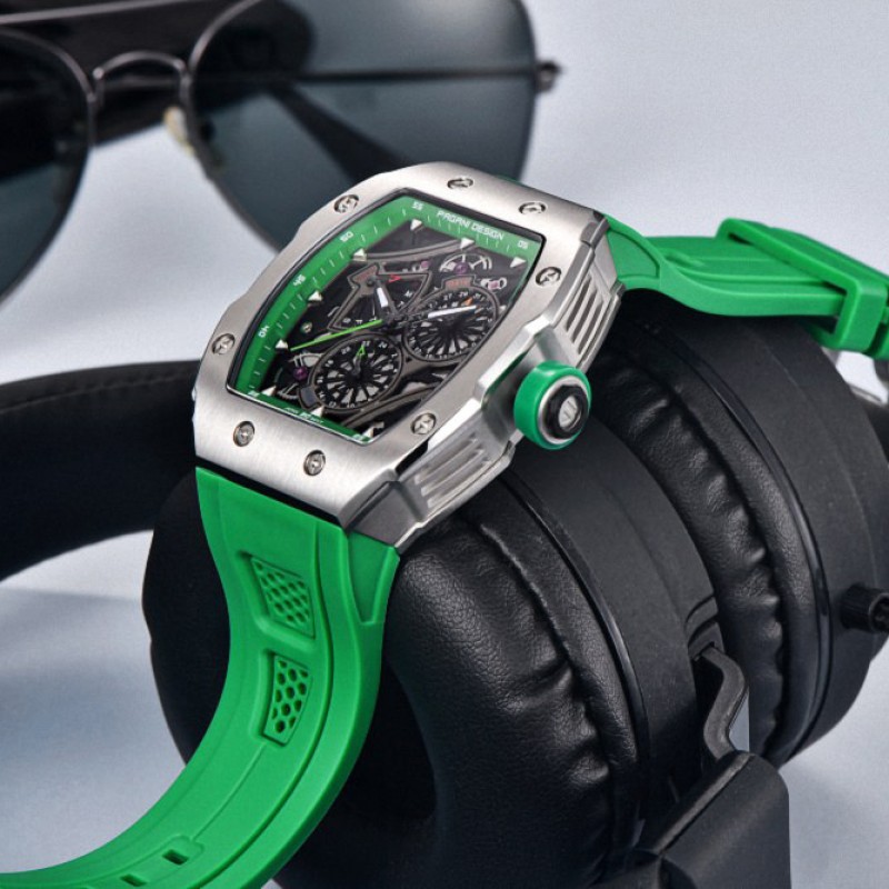 Мужские часы Pagani Design PD-YS012 Silver-Green с сапфировым стеклом и механизмом Seiko VH88