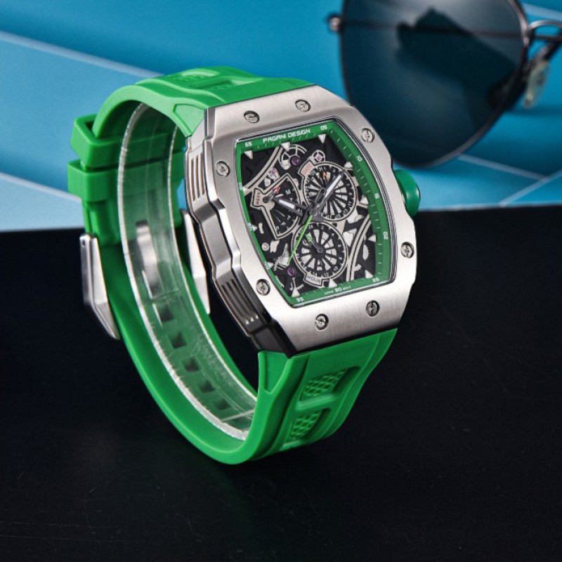 Мужские часы Pagani Design PD-YS012 Silver-Green с сапфировым стеклом и механизмом Seiko VH88