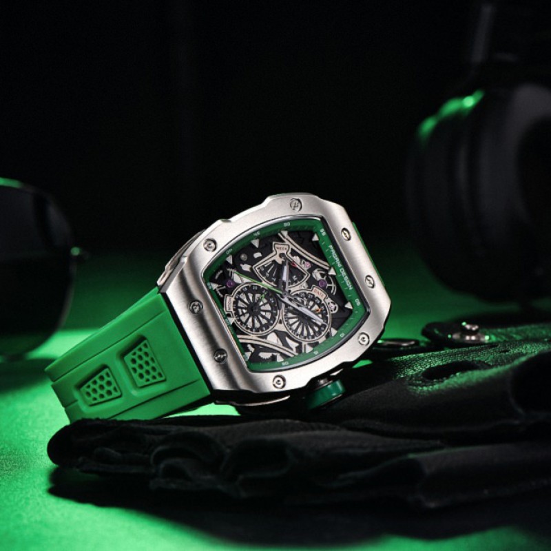 Мужские часы Pagani Design PD-YS012 Silver-Green с сапфировым стеклом и механизмом Seiko VH88