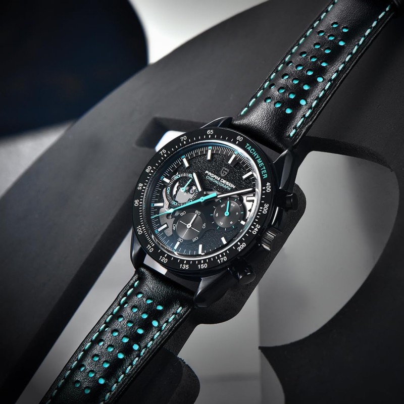 Мужские часы Pagani Design PD-1779 Black-Blue с сапфировым стеклом и хронографом Seiko VK63