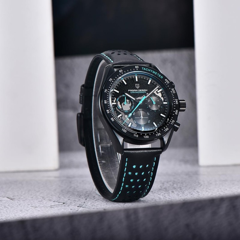 Мужские часы Pagani Design PD-1779 Black-Blue с сапфировым стеклом и хронографом Seiko VK63