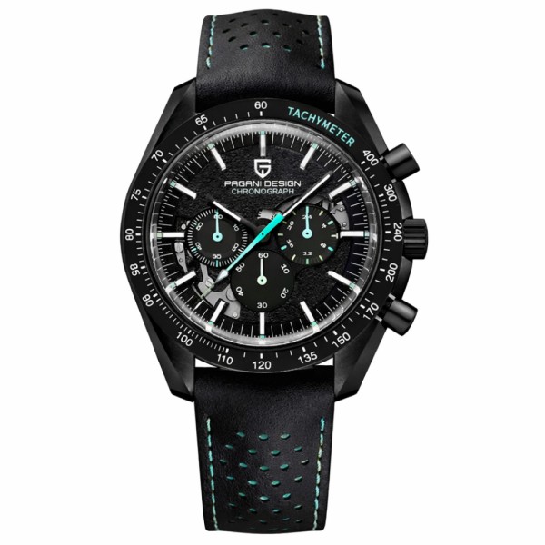 Мужские часы Pagani Design PD-1779 Black-Blue с сапфировым стеклом и хронографом Seiko VK63