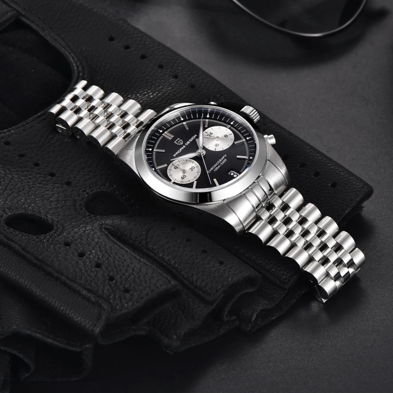 Мужские часы Pagani Design PD-1775 Silver-Black с сапфировым стеклом и механизмом Seiko VK64