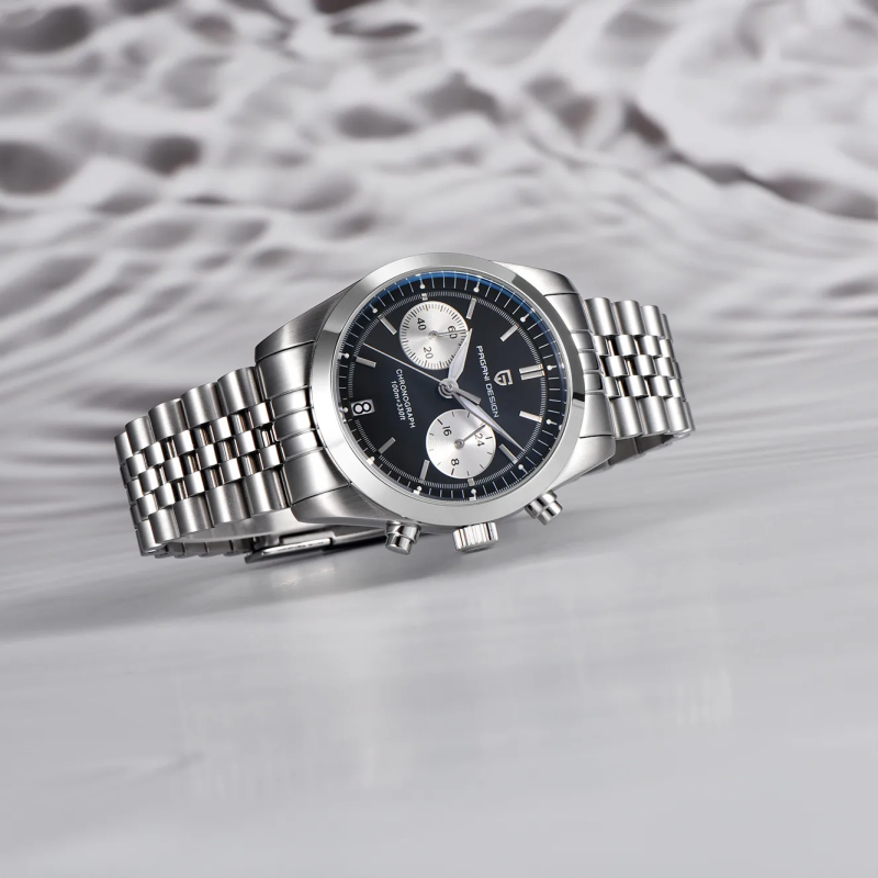 Мужские часы Pagani Design PD-1775 Silver-Black с сапфировым стеклом и механизмом Seiko VK64