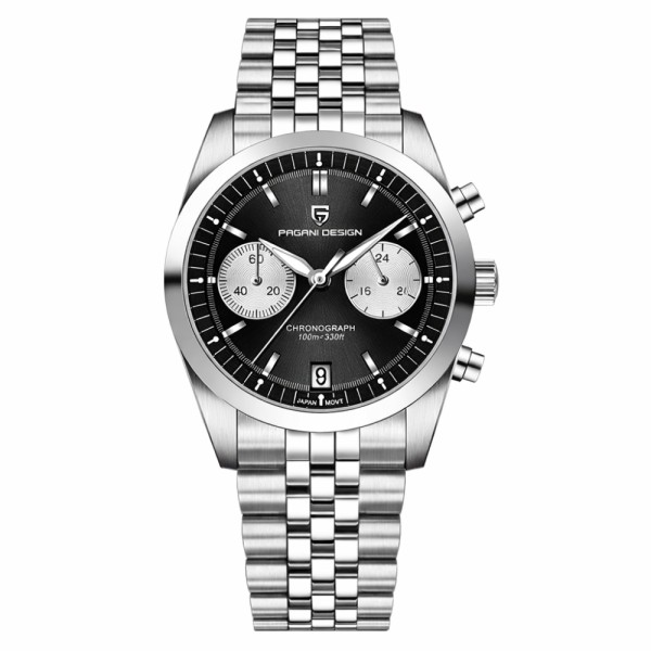 Мужские часы Pagani Design PD-1775 Silver-Black с сапфировым стеклом и механизмом Seiko VK64