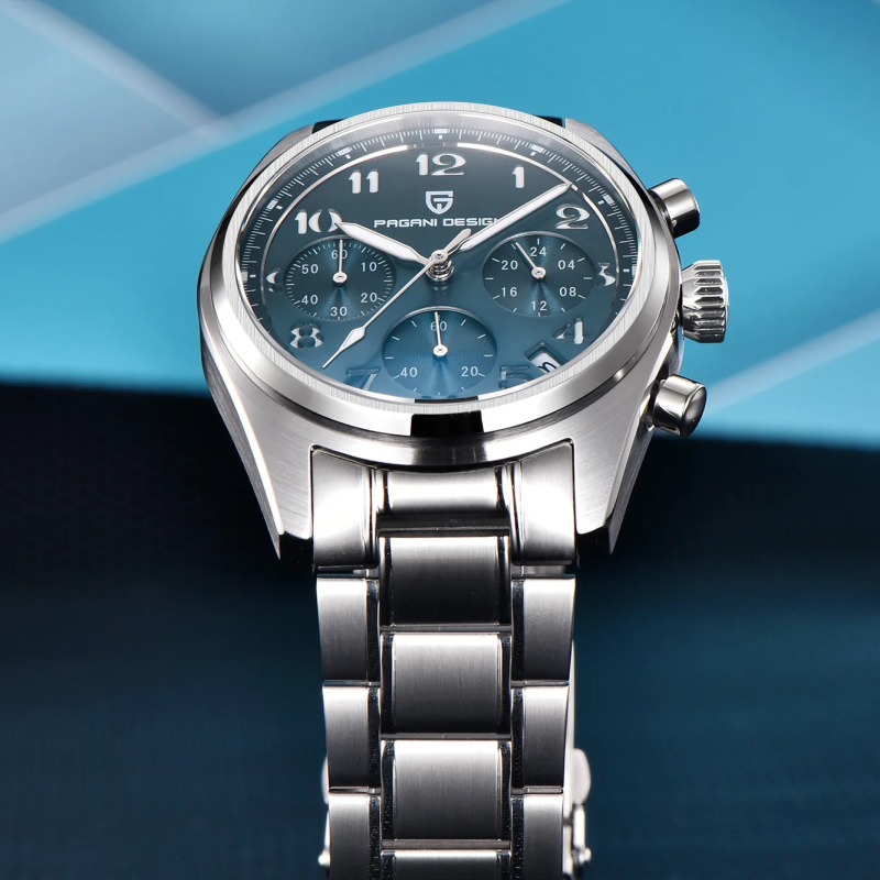 Чоловічий годинник Pagani Design PD-1773 Silver-Blue з сапфіровим склом та механізмом Seiko VK63