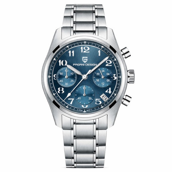 Чоловічий годинник Pagani Design PD-1773 Silver-Blue з сапфіровим склом та механізмом Seiko VK63