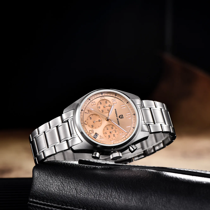Чоловічий годинник Pagani Design PD-1773 Silver-Pink з сапфіровим склом та механізмом Seiko VK63