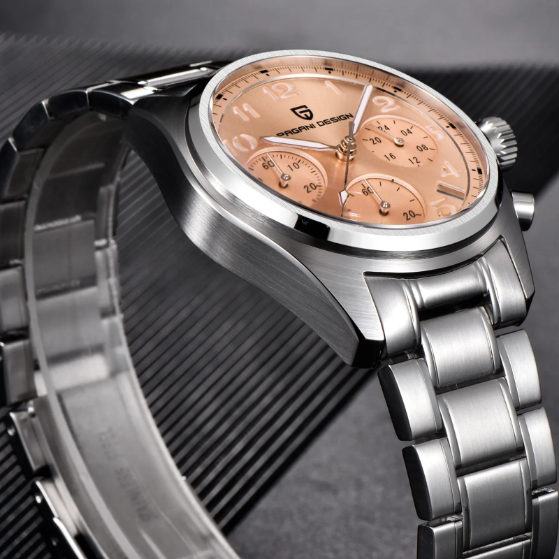 Чоловічий годинник Pagani Design PD-1773 Silver-Pink з сапфіровим склом та механізмом Seiko VK63