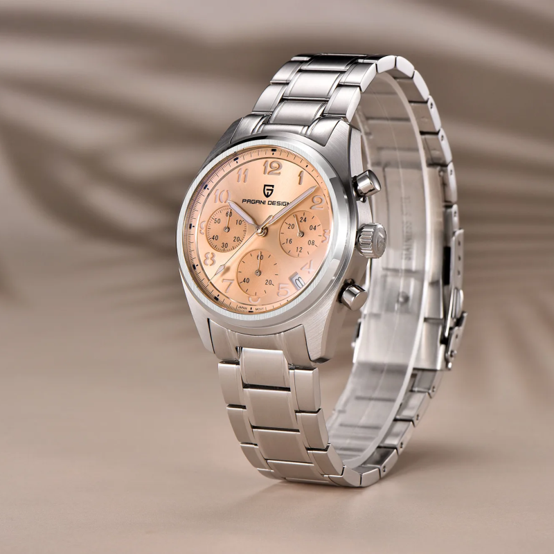 Чоловічий годинник Pagani Design PD-1773 Silver-Pink з сапфіровим склом та механізмом Seiko VK63