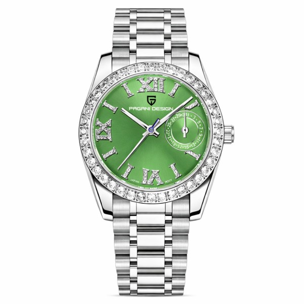 Жіночий годинник Pagani Design PD-1776 Silver-Green із сапфіровим склом та механізмом Seiko