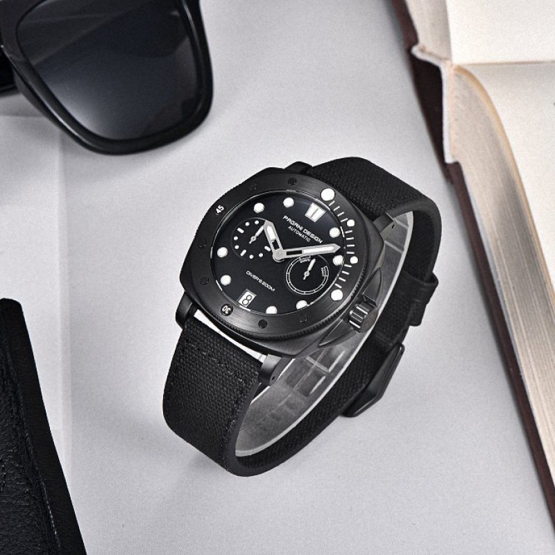 Чоловічий годинник Pagani Design PD-1767 Black з сапфіровим склом та індикатором запасу ходу