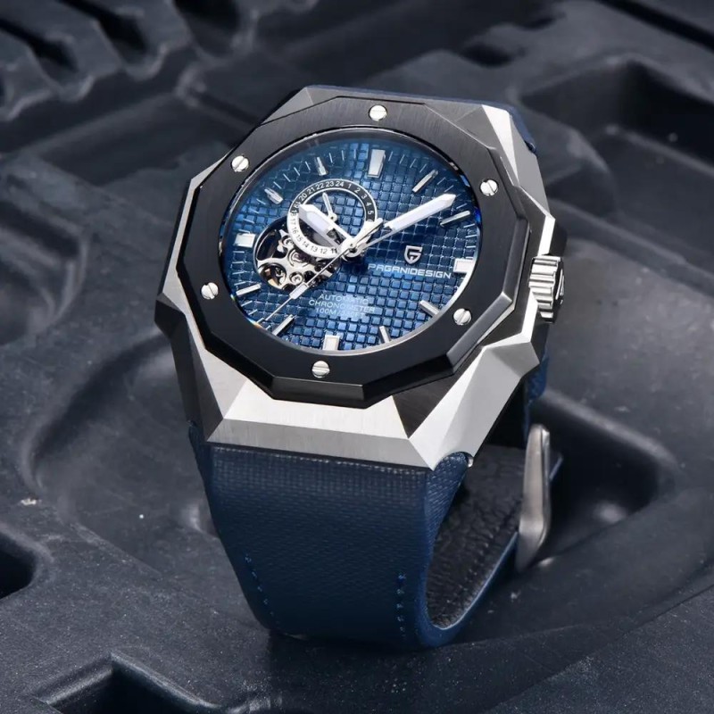 Мужские механические часы Pagani Design PD-YS010 Silver-Blue с сапфировым стеклом и автоподзаводом