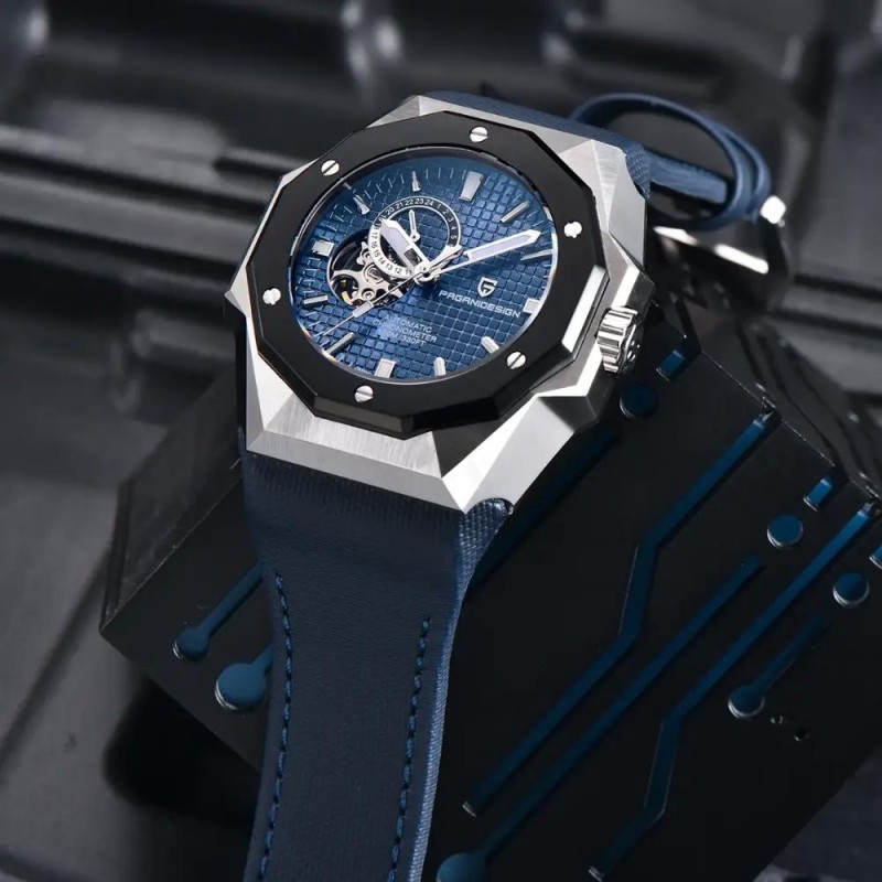 Мужские механические часы Pagani Design PD-YS010 Silver-Blue с сапфировым стеклом и автоподзаводом