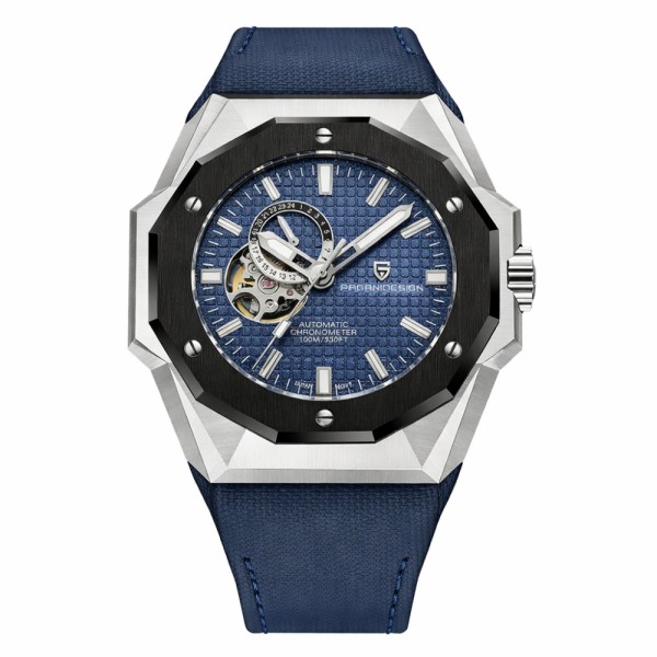 Мужские механические часы Pagani Design PD-YS010 Silver-Blue с сапфировым стеклом и автоподзаводом