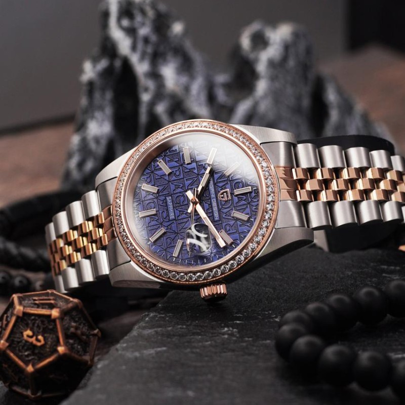 Мужские часы Pagani Design PD-1794M Silver-Rose Gold-Blue с сапфировым стеклом и механизмом Miyota