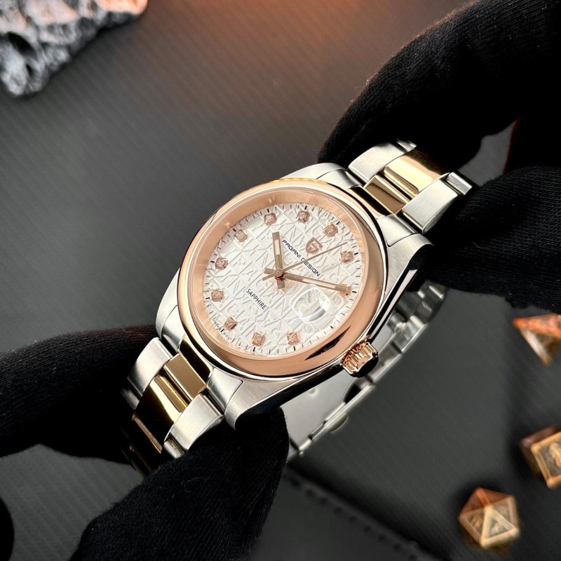 Мужские часы Pagani Design PD-1794M Silver-Rose Gold-White с сапфировым стеклом и механизмом Miyota