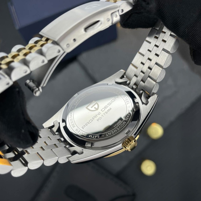 Мужские часы Pagani Design PD-1794M Silver-Gold-Gold с сапфировым стеклом и механизмом Miyota