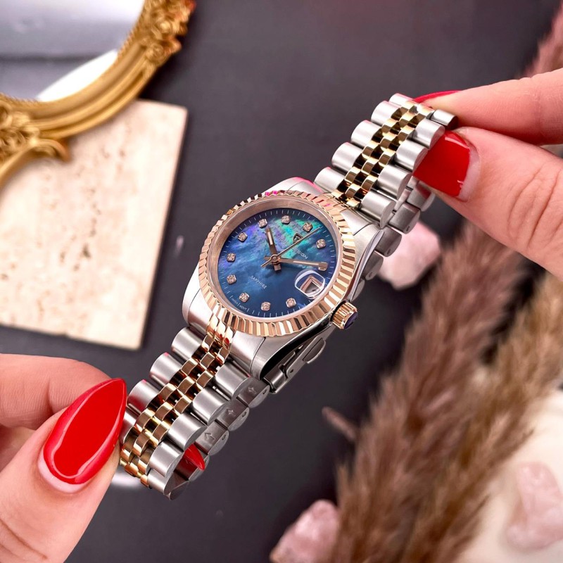 Жіночий годинник Pagani Design PD-1794L Silver-Rose Gold-Blue з сапфіровим склом та японським механізмом Miyota