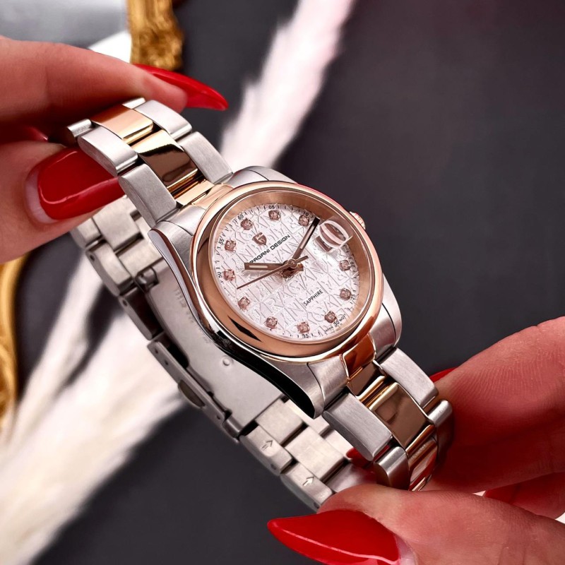 Женские часы Pagani Design PD-1794L Silver-Rose Gold-White с сапфировым стеклом и механизмом Miyota