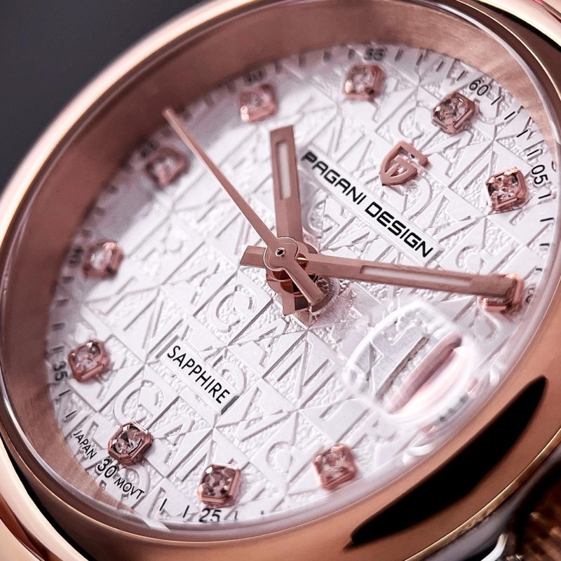 Женские часы Pagani Design PD-1794L Silver-Rose Gold-White с сапфировым стеклом и механизмом Miyota