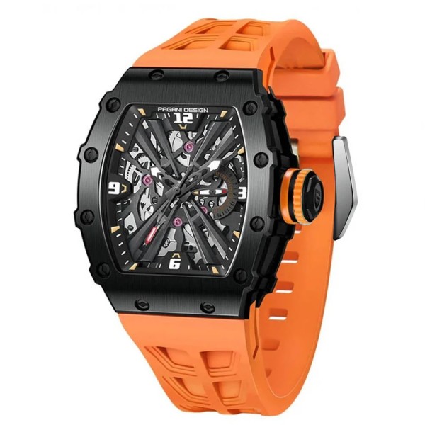 Мужские часы Pagani Design PD-1738 Black-Orange-Silver с сапфировым стеклом и японским механизмом Seiko