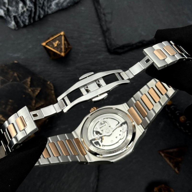 Мужские часы Pagani Design PD-YS025 Silver-Gold-Light Brown с сапфировым стеклом и автоподзаводом