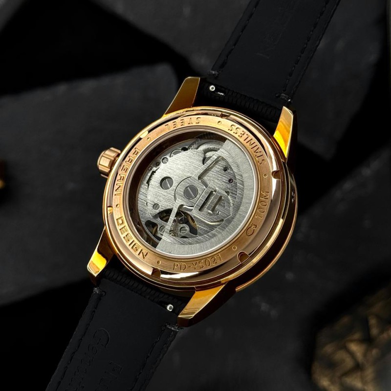Мужские часы Pagani Design PD-YS021 Black-Gold с сапфировым стеклом и механикой с автоподзаводом