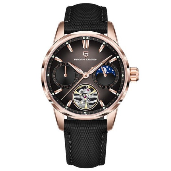 Мужские часы Pagani Design PD-YS021 Black-Gold с сапфировым стеклом и механикой с автоподзаводом