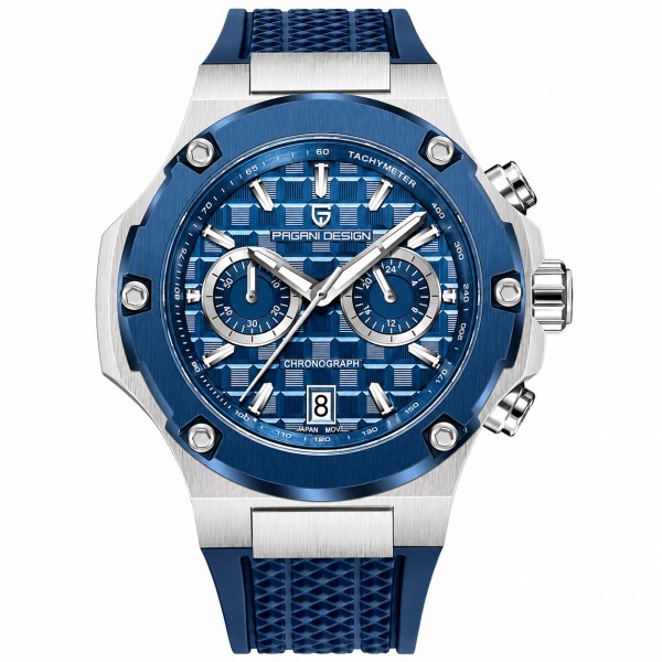 Мужские часы Pagani Design PD-YS032 Silver-Blue-Blue Rubber с сапфировым стеклом и механизмом SEIKO VK64